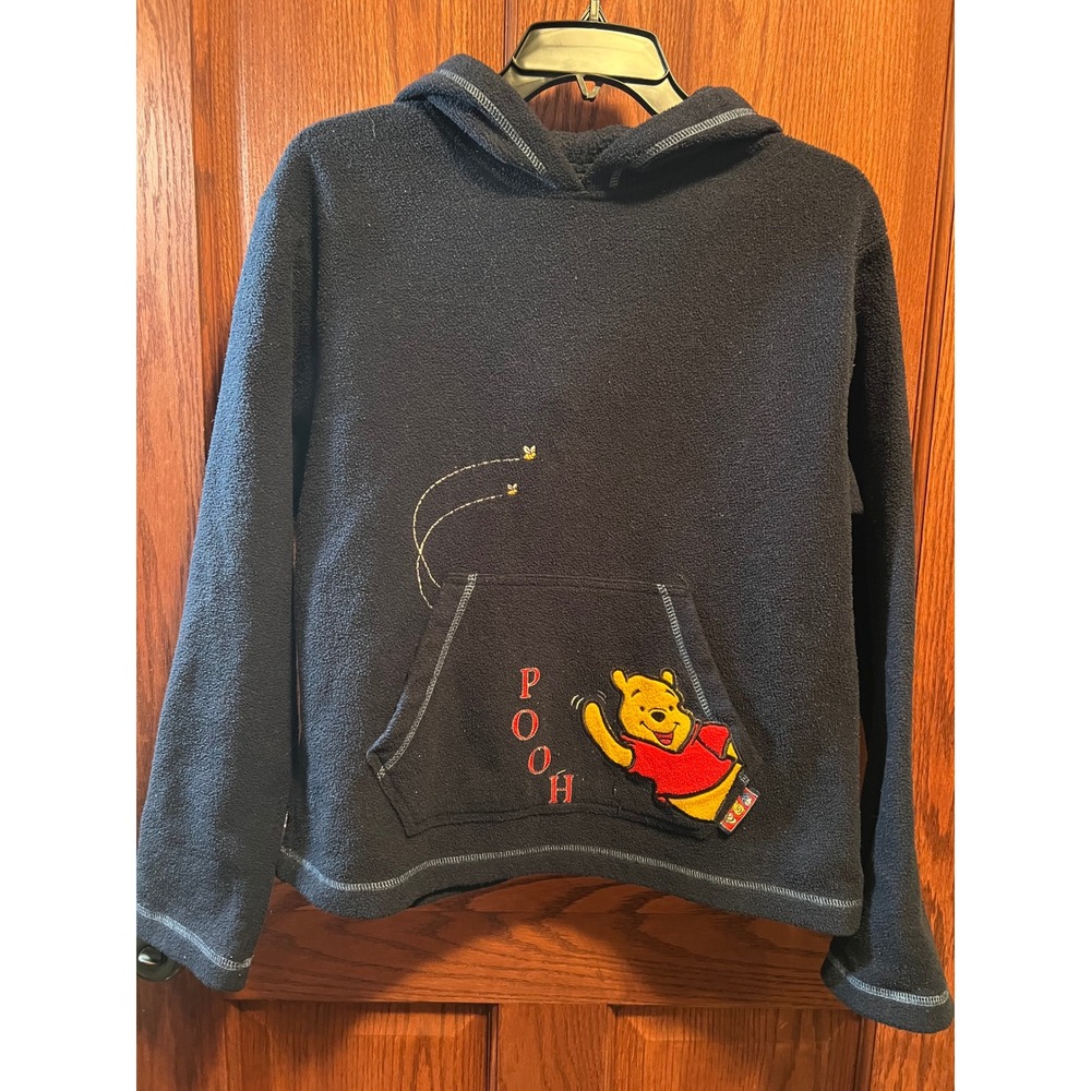 VTG Disney Pooh 100 Acre Collection Navy Blue Fleece Hoodie Embroidered Medium